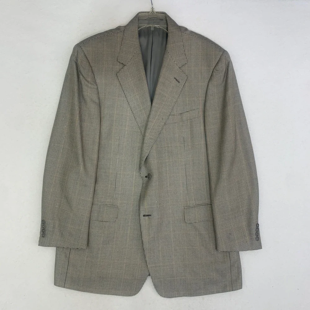 Canali Blazer Jacket Mens 44L Brown Silk Wool Houndstooth Sports Coat Made Italy